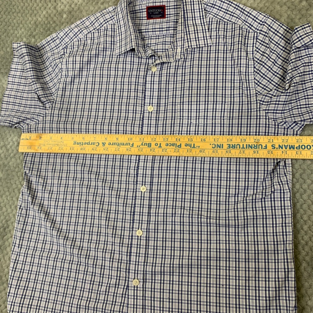 UNTUCKit Prunier Shirt Mens L Purple Plaid Stretch Short Sleeve Button Down - Picture 4 of 8